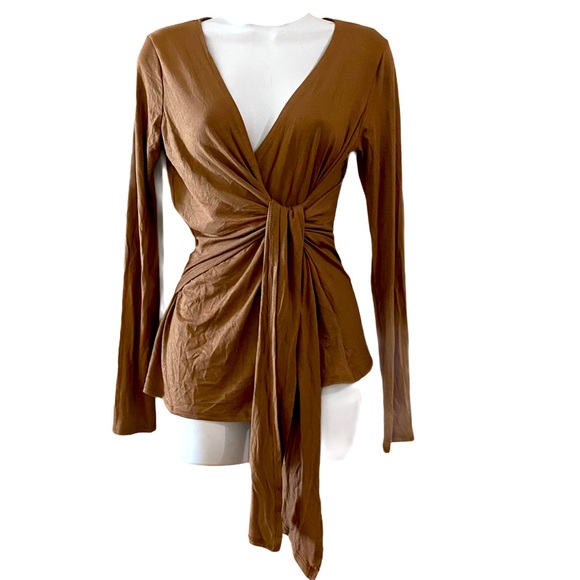 Spring Haze Tops - Spring Haze Faux Wrap Brown Shirt Sz Small